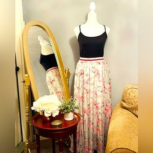 Mint green pink floral print maxi skirt